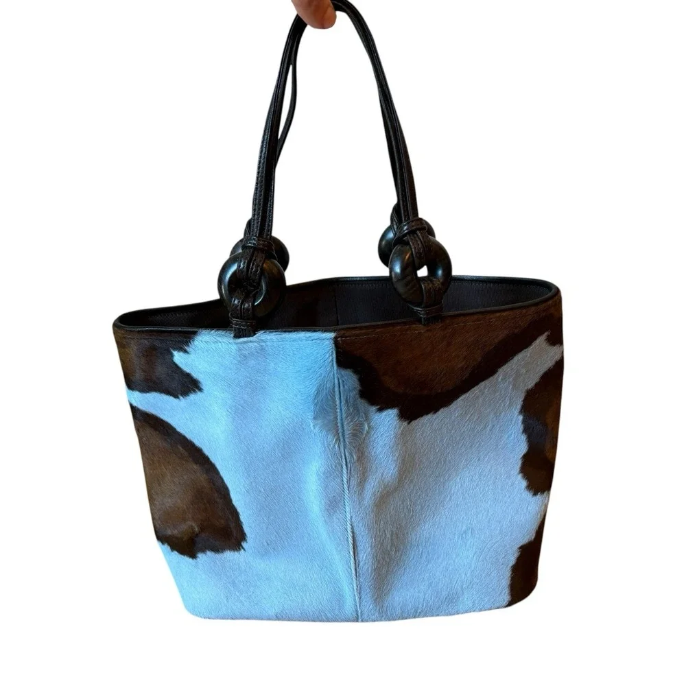 Renaud Pellegrino Paris Blue Brown Hair-On-Hide Leather Tote Bag France